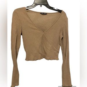 Womens V Neck Crop Long Sleeve Top